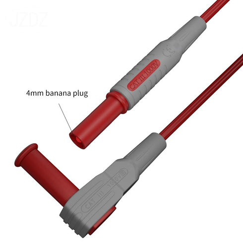 2pcs Right-Angle Banana Plug to Straight Security Banana Plug Test Lead Cable, Fully Insulated 4mm for MultiMeter,