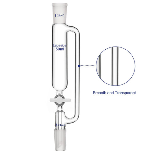 50ml Pressure Equalizing Addition Funnel, Borosilicate Glass Dropping Funnel 24/40 Joint with PTFE Stopcock for Lab