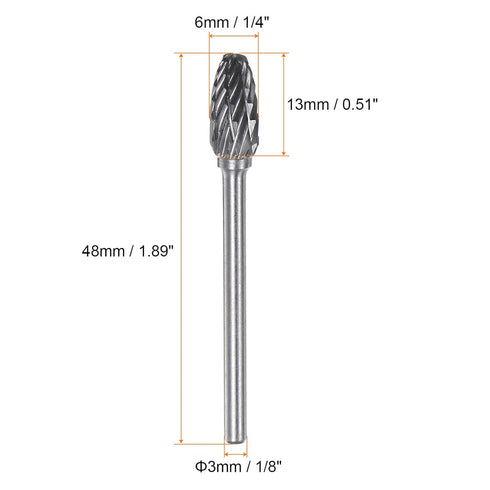 10pcs Carbide Rotary Burrs 1/8" (3mm) Shank 1/4" (6mm) Head Double Cut Flame H Shape Die Grinder Bits Rasp Files for Metal Wood Plastic Polishing Engraving