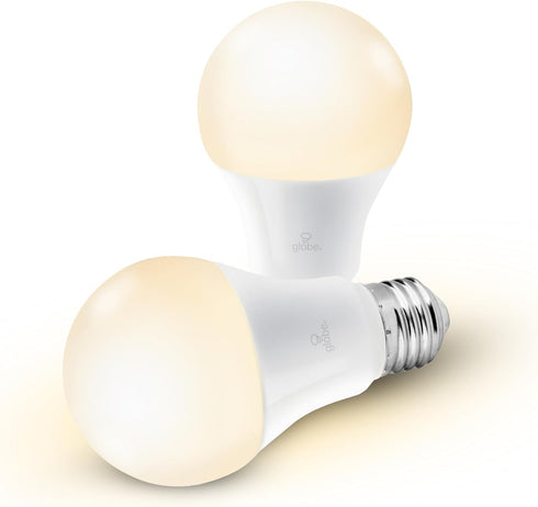 10 (60W Dimmable Bulb 2-Pack, 3000K, A19 E26 34209, 2 Count Globe Electric Collection Wi-Fi Smart Watt Equivalent)