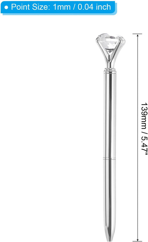 PATIKIL Black Ink Ballpoint Pen, 6 Pack Crystal Diamond Twist Metal Pen 1.0mm Medium Point for Note Taking Journaling Style 1, Silver