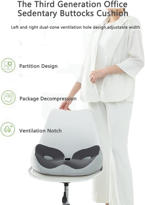 SQYROY Tailbone 18.9 15.3 5.5 Inches Breathable Memory Foam Seat Cushion for Back Pain, Coccyx Orthopedic Support