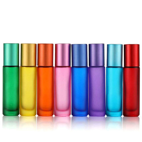 5 Pack 10ml Colorful Frosted Glass Roll On Bottles, Empty Essential Oil Glass Roller Bottle with Stainless Steel Roller