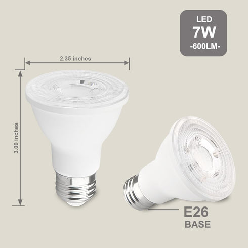 PAR20 Bulbs Dimmable, 50W 60W 7W 600LM Bulb 3000K E26 6-Pack FTL Led Equivalent, Flood Light Indoor Outdoor, Warm
