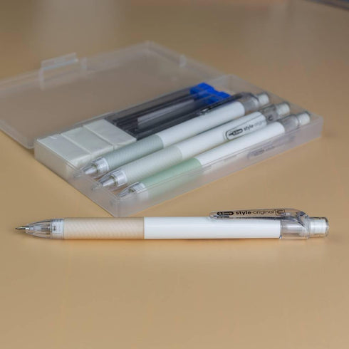 Mechanical Pencil Set 4PCS 0.5mm with 100 HB Lead and 3 Erasers for Students