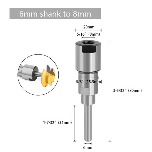 HMVFXBUDK 1/4", 8mm, 12mm, 1/2" Machine(6mm 8mm) Shank Extension & Adapter for Trim Router and Milling