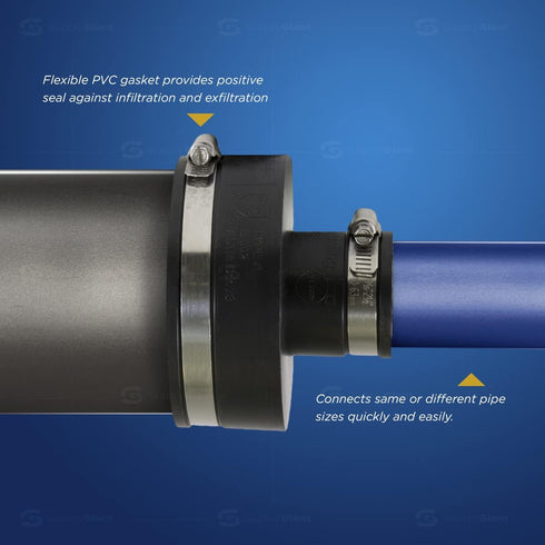 6I56 Flexible PVC Reducing Coupling with Stainless Steel Clamps, 4.5" x 1.9" for 4" x 1-1/2" Nominal Pipe