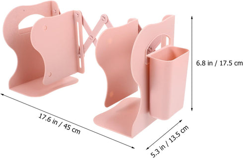 Zerodeko Silicone Bookend Desk Organizer Small Pink Multi-Grid Practical Book Holder Adjustable Desktop Storage Rack