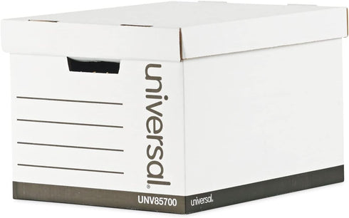 Universal 85700 Extra-Strength Storage Box w/Lid, Letter/Legal, 12 x 15 x 10, White, 12/Carton