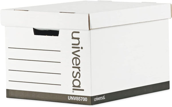 Universal 85700 Extra-Strength Storage Box w/Lid, Letter/Legal, 12 x 15 x 10, White, 12/Carton