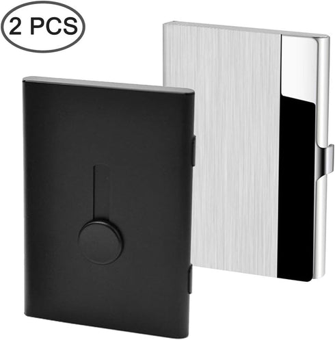 SENHAI 2 Pcs Business Card Holders, Professional Slide Out Business Card Case and Stainless Steel ID Wallet - Black