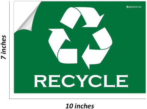 IGNIXIA Recycle Sign Decals Pack of 02 - Self Adhesive Recycling Stickers 10 x 7 Inches for Trash Can (Green & White)