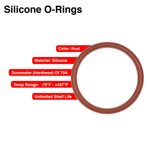 234 Silicone O-Ring, 70A Durometer, Red, 3" ID, 3-1/4" OD, 1/8" Width, Pack of 10
