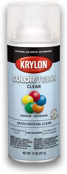 Krylon K05562007 COLORmaxx Acrylic Clear Finish, Satin Crystal Clear, 11 Ounce for Indoor/Outdoor Use