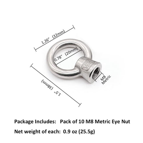 Lependor M8 Metric Ring Shape Lifting Eye Nut, 304 Stainless Steel Fastener, 10 Pcs M8 (5/16")