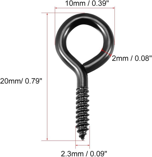 uxcell 0.11"x0.9" Screw Eye Hooks, Self Tapping Screws, 50pcs Black Eye-Shape Hooks for Tie-Downs and Securing Cables