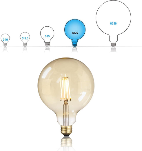 Artist Series G125 LED Globe Light Bulbs, 9W, 100W Equivalent, Amber, E26 Base, Vintage Filament, 2500K Warm White