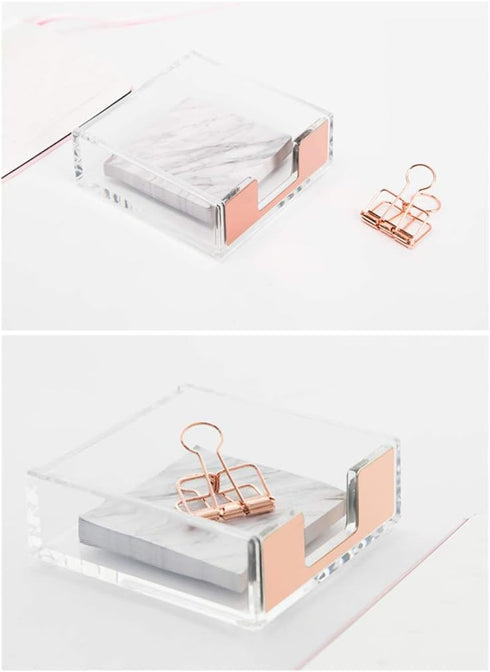 Set Rose Gold Memo Pad Holder Pencil Cup Self-Stick Notes Cube Tray Desktop Accessories Dispenser for Office Home