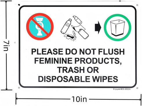 Enjoyist 2-Pack Sign10"x 7" Please Do Not Flush Feminine Products, Trash Or Disposable Wipes Plastic Sign