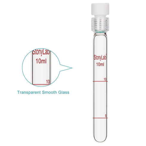 stonylab Glass Test Tube with PTFE Cap - Thicken Borosilicate Glass Reusable Graduated Pressure Resistant Tubes