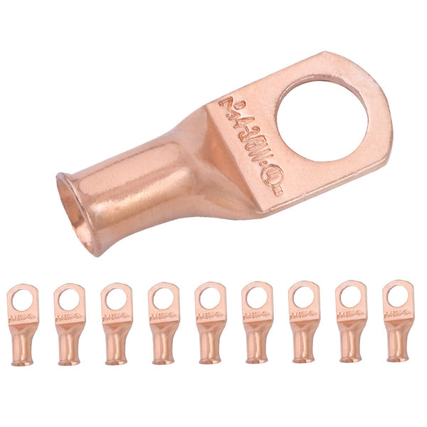 SELTERM 10pcs 4 AWG - 3/8" Stud Battery Lugs, Heavy Duty Wire Lugs, Ring Terminals, Electrical Connectors