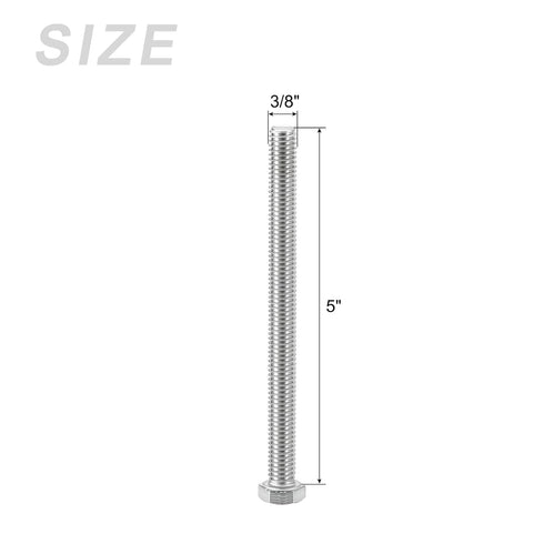 Hex Head Screws Bolts, Nuts, Flat & Lock Washers Kits, 3/8-16x5", Stainless Steel Fully Threaded Machine Screws