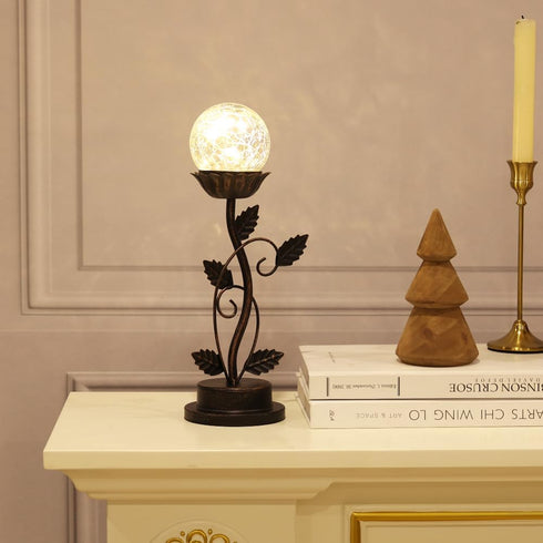 Bulb NEEDOMO Led Table Lamp Bedside Nightstand Lamps, Crackle Glass Ball Led with Bronze Metal Leaf Desk Lamp,Vintage