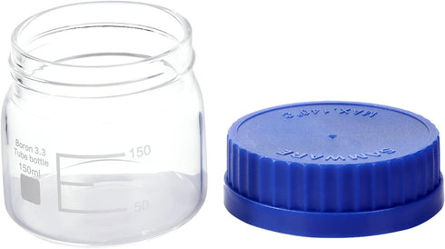 Moonetto 4 Pack 150 mL Wide Mouth Graduated Round Borosilicate Lab Glass Bottle with GL70 Blue Cap