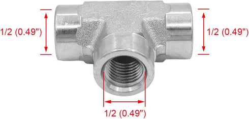 (2-PACK) 5605-04-04-04 Hydraulic Hose Adapter Fitting 1/4" Female (1/4-18 NPTF) × 1/4" Female (1/4-18 NPTF) × 1/4" Female (1/4-18 NPTF) Street Tee SAE Pipe Joints Connector Carbon Steel by BEITERSTOE