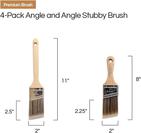 Vermeer Paint Brushes 4-Pack - Angle Brushes in Assorted Sizes for All Latex and Oil Paints & Stains
