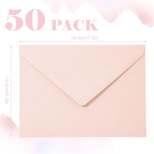 Whaline 50Pcs A7 Invitation Envelopes Set Blush Pink Greeting Card Envelopes V-Flap Envelopes Gift Card Sleeves for Mailing Envelopes Sending Card, 7.2x5.2 Inch