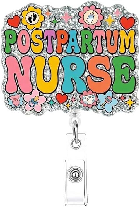 JEFBFBWE Postpartum Nurse Badge Reel with Glitter,Badge Holder with 360 Swivel Alligator Clip