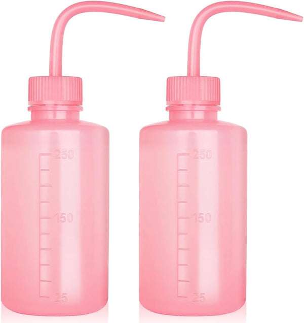 Tatoo Lash Squeeze Bottle, Safety Rinse Plastic Medical Lab Washing Bottle (2 Pink, 250ml)