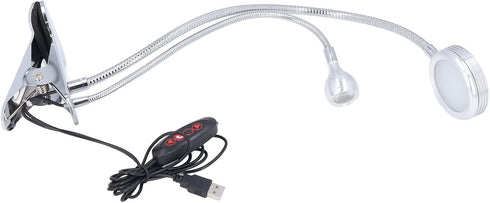 Zerodis Dimmable LED Desk Lamp, Adjustable USB Clip Desk Lamp with 10 Gear Double Head for Bedroom Reading