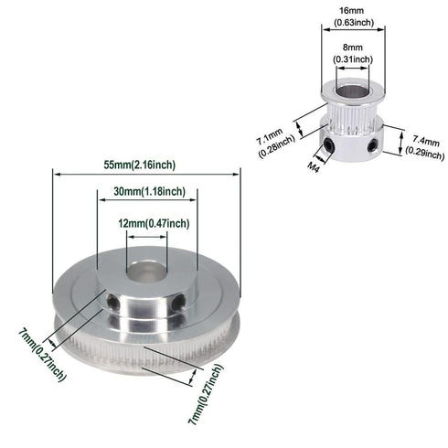 Zeelo 2PCS Set GT2 Synchronous Wheel, 20&80 Teeth 12mm Bore Aluminum Timing Pulley with 250mm Belt