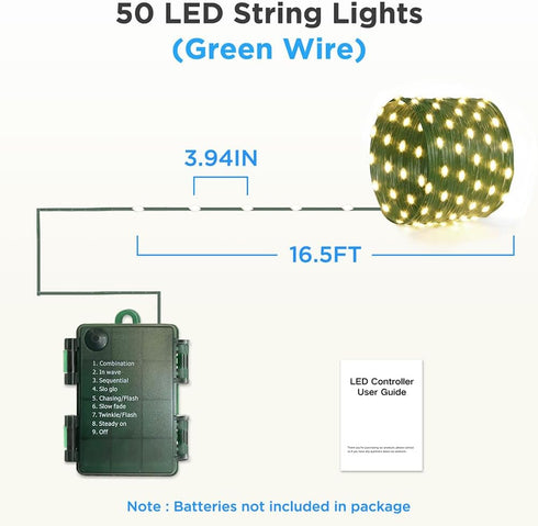 4 Pack 16.5ft 50 - Battery Operated String Lights, LED Twinkle Fairy String Lights Battery Powered with Timer