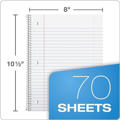 Oxford Spiral Notebook Wide Ruled, 24 Pack 1 Subject Notebooks, 8 x 10-1/2 Inch, 70 Sheets in 8 Pastel Colors