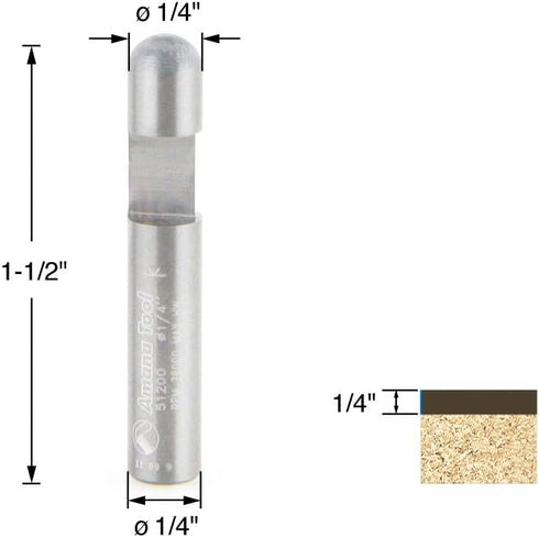 Amana Tool - 51200 Solid Carbide Panel Pilot Flush Trim 1/4 Dia x 1/4 Shank 1-F