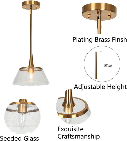 9 Inch classy leaves Gold Pendant Lights Kitchen Island, Kitchen Pendant Lighting Over Island with Seeded Glass, Modern