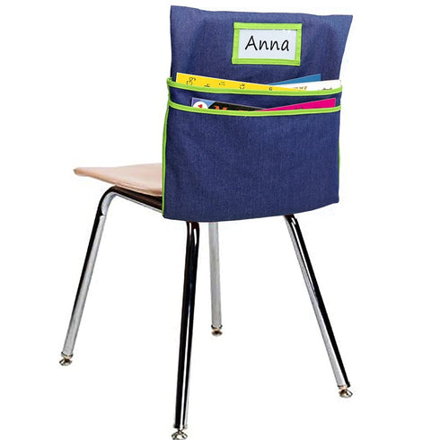 Auchq Chairback Buddy Pockets Chart with 2 Heavy Duty Storage Pocket, Standard Denim Organizer for Classroom Chair