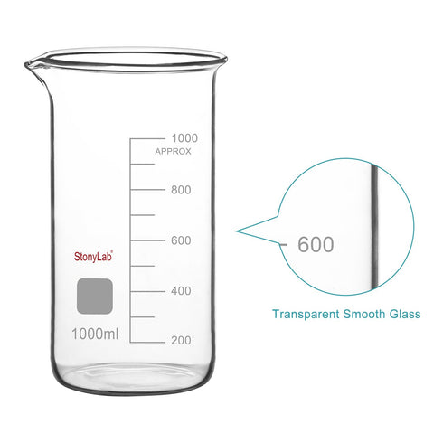 stonylab 1-Pack Glass Beaker, Borosilicate Graduated Tall Beaker with Pouring Spout, 1000 ml