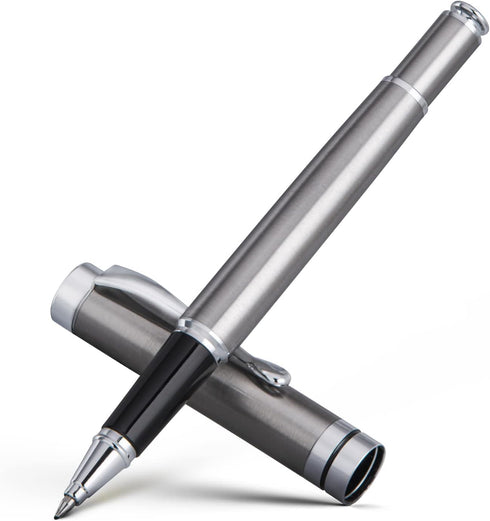 BEILUNER Silver Ballpoint Pens, Stainless Steel Body, Smooth Writing Experience, Dishwasher Safe Gift Box with Refill