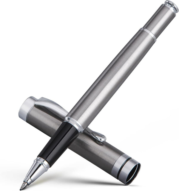 BEILUNER Silver Ballpoint Pens, Stainless Steel Body, Smooth Writing Experience, Dishwasher Safe Gift Box with Refill