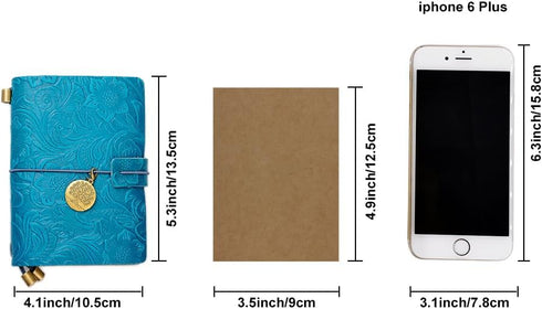 Refillable Leather Journal, Handmade Blue Notebook with Bookmark, Vintage Sketchbook for Writing and Travel