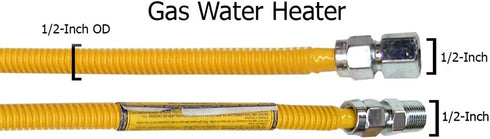 LASCO Flexible Coated Gas Water Heater Supply Line, 48-Inch, 1/2-Inch OD Connector with Fittings