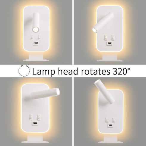 AWEKLIY 3100K Wall Mounted Reading Light, Bedside Wall Sconces USB Charging, Warm Ambient Lighting Wall Mounted Sconce