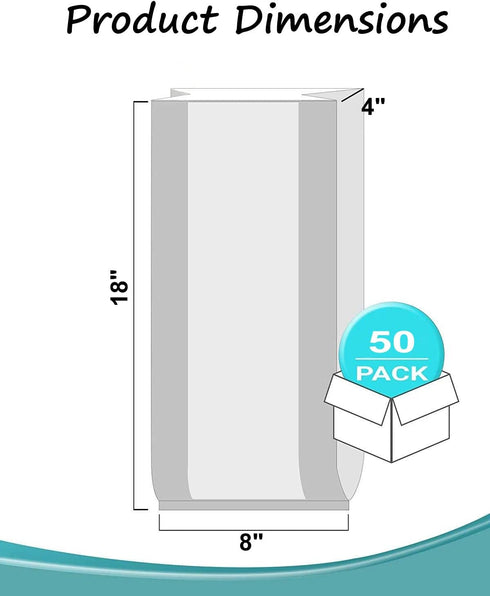 Gere 8 4 18", 50 Pack, Packing Large Bread Bags with Ties, x x Clear, Reusable, Bulk Bread Bags for Homemade Bread