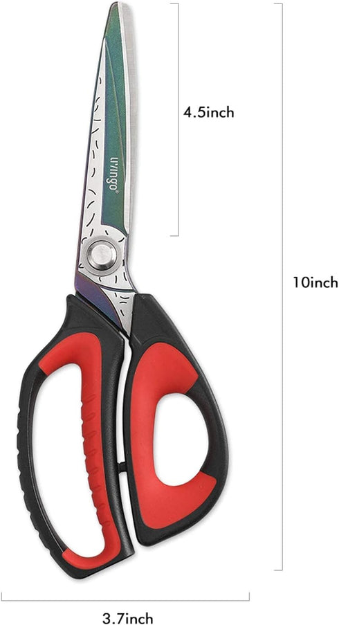 LIVINGO 10" Multipurpose Heavy Duty Scissors - Premium Titanium Coating Forged Stainless Steel Tool for Household