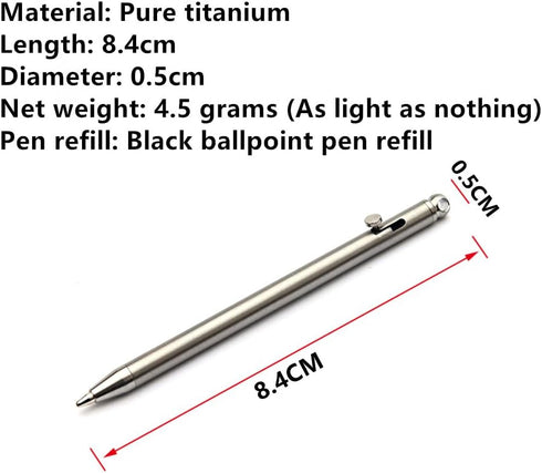 Mini Keychain Titanium Pen, Ultra Light Portable EDC Small Bolt Action Pen, Creative Signature Gadget (Titanium)