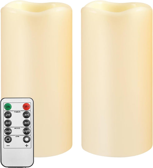 Waterproof Flameless Remote Control Candles, 2PACK (D3''*H5.5''), Battery Operated Flickering LED Pillar Candle